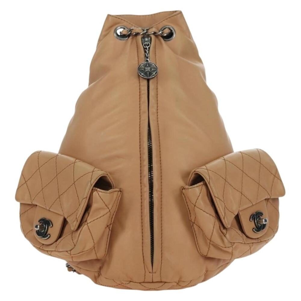Chanel Matelasse Lambskin Chain Backpack Beige